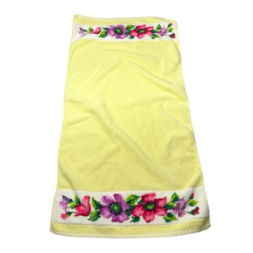 Vintage Yellow Floral Hand Towel Indanthren Spring Flowers 18”x35”